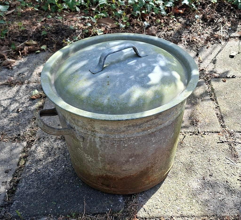 Zinken wasketel met deksel, Ophalen, Gebruikt, Minder dan 60 cm, Rond