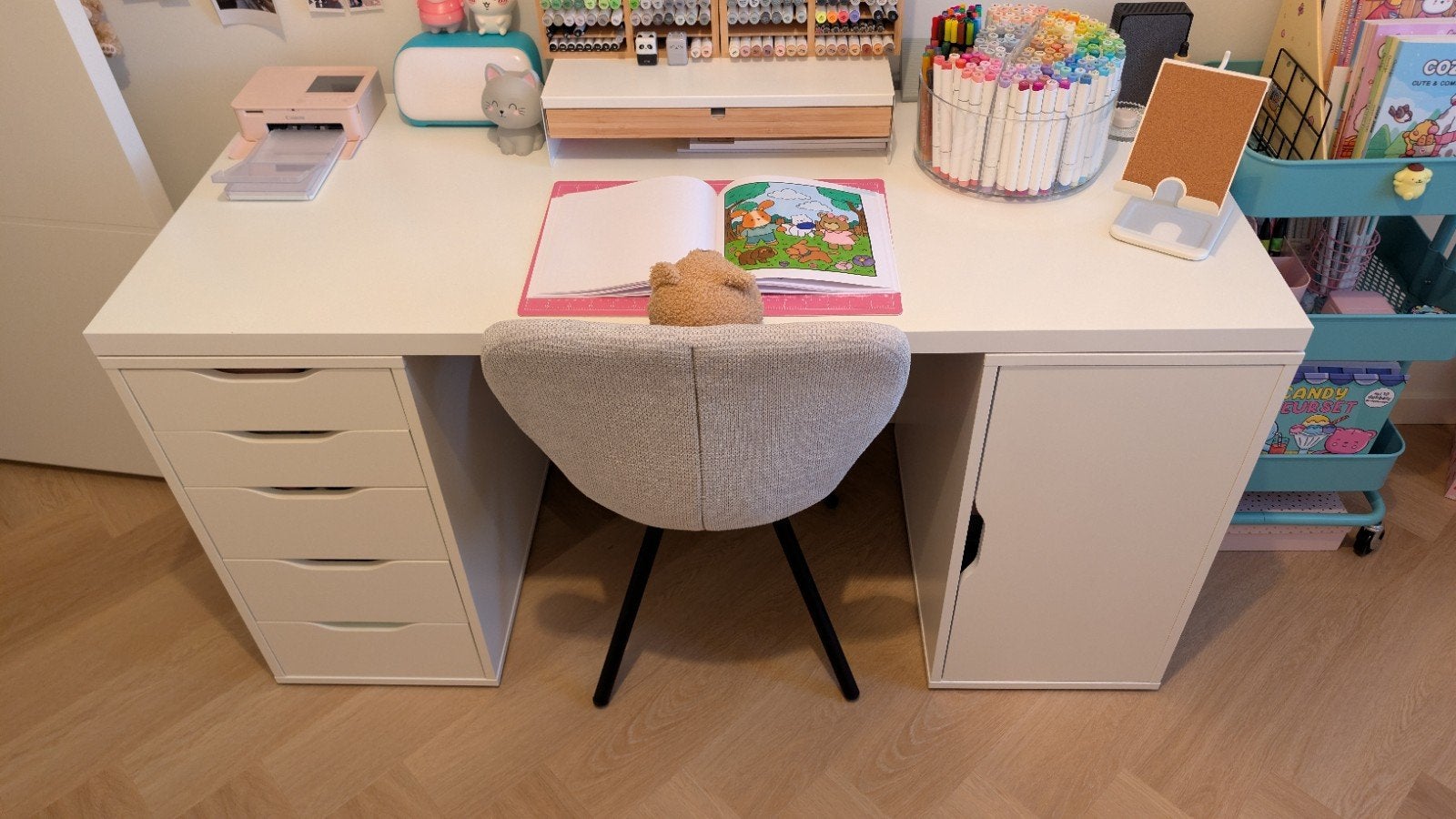 Wit bureau met lades en opbergruimte, Ophalen, Met lades, Gebruikt, Spaanplaat of MDF