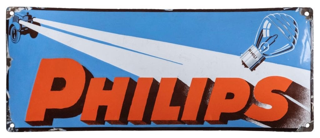 Origineel oud emaille reclame bord Philips - ca. 1920, Ophalen of Verzenden, Gebruikt, Reclamebord