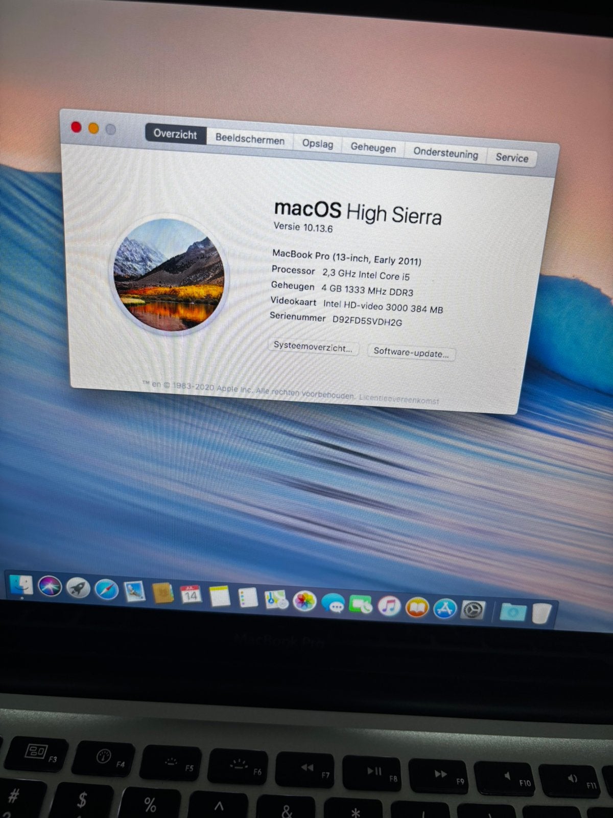 MacBook Pro 13” 2011 i5 4GB 320GB HDD + Oplader., Gebruikt, 2 tot 3 Ghz, Qwerty, 13 inch