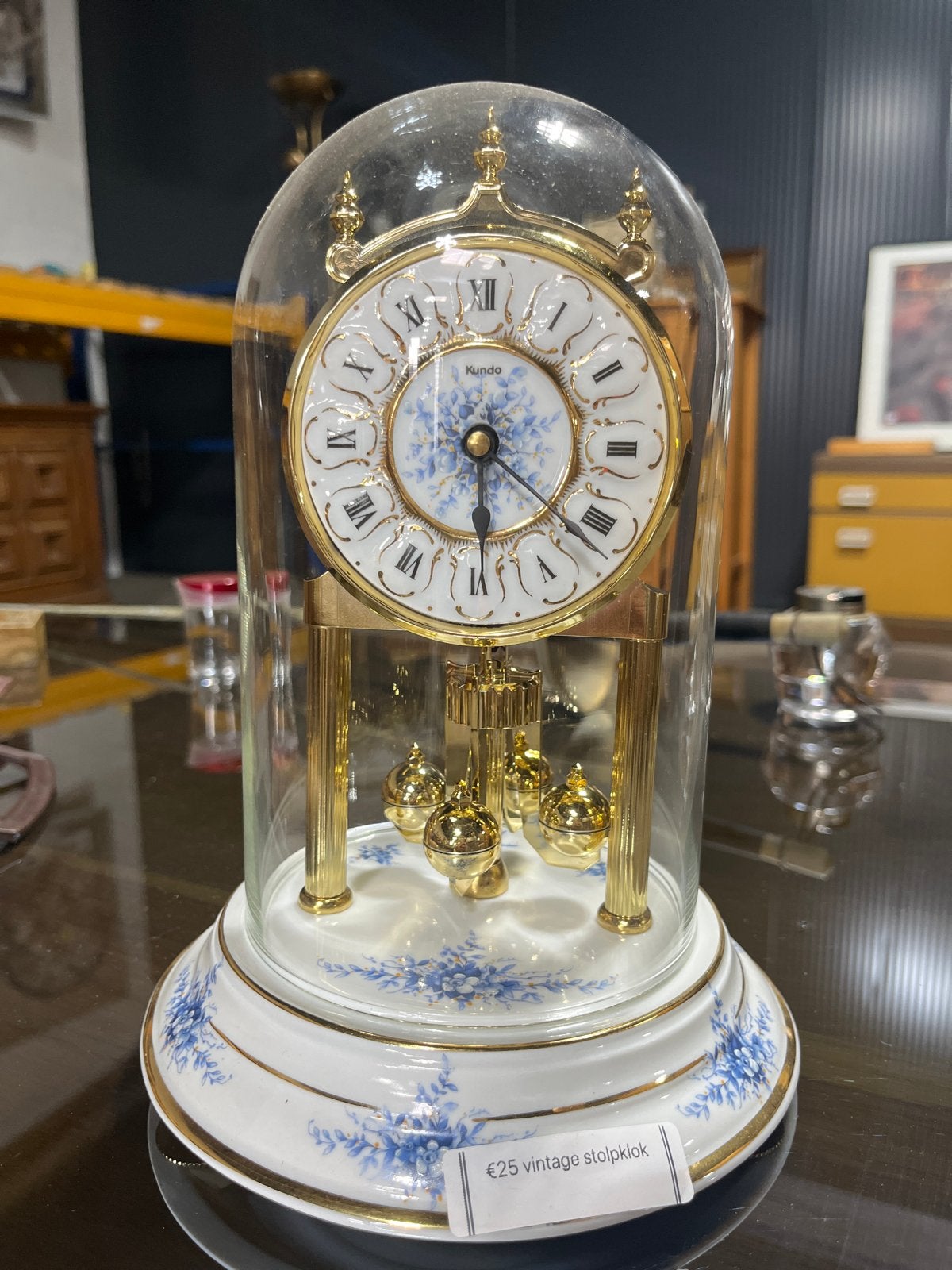 Vintage Kundo stolpklok met porseleinen voet, Antiek en Kunst, Ophalen