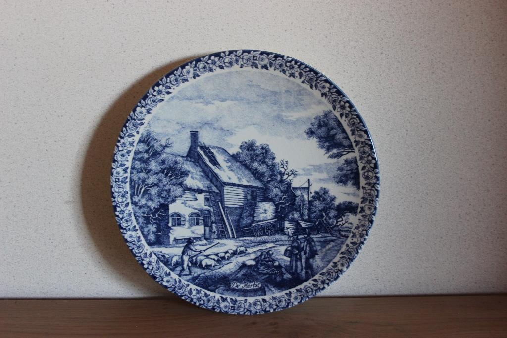 Delfts blauw wandbord, "de Herfst".   Chemkefa         {100}, Ophalen of Verzenden