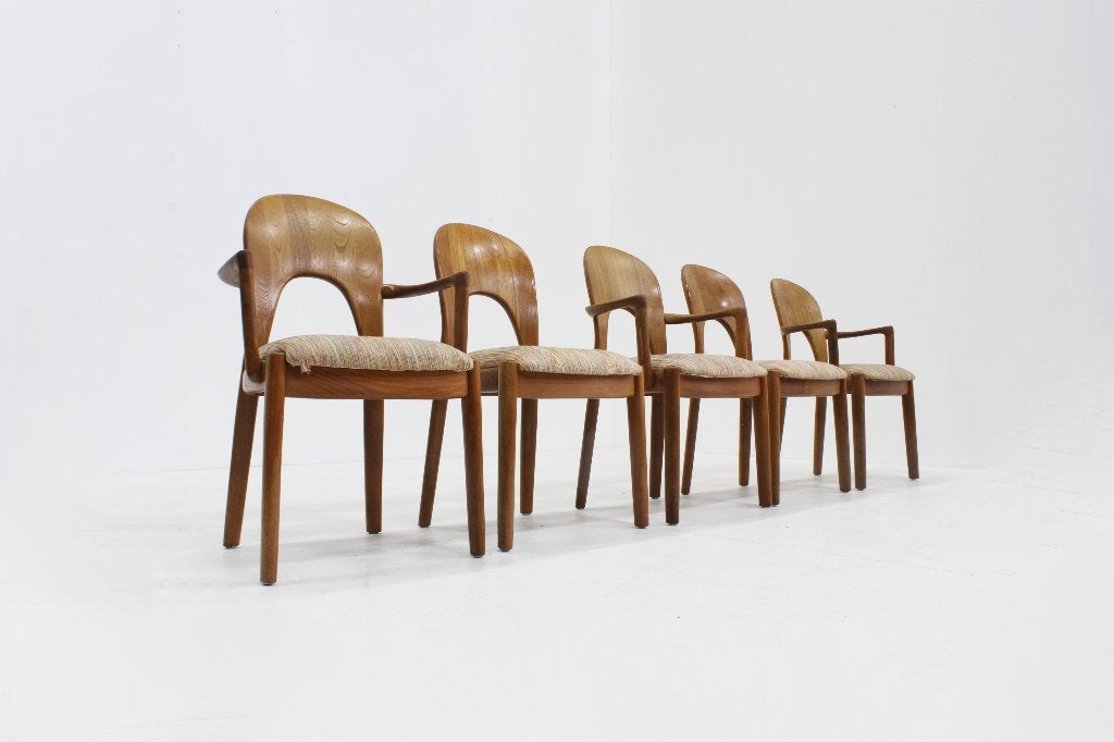 Set Vintage Deense eetkamer stoelen teak Niels Koefoed, Hout, Gebruikt, Bruin, Vintage