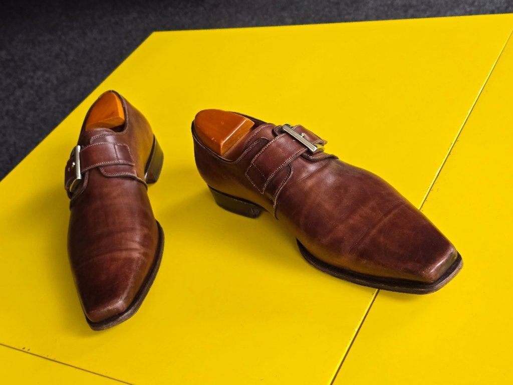 Mooie Santoni met gesp schoenen en bruine kleur maat 6/5, Bruin, Ophalen of Verzenden, Santoni, Gespschoenen