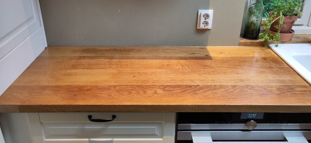 IKEA MÖLLEKULLA eiken werkblad 130x63 cm, Ophalen, Gebruikt, 100 tot 150 cm, Minder dan 100 cm