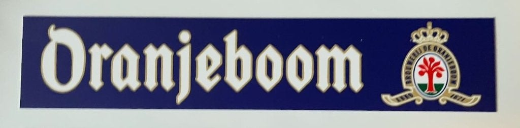 Oranjeboom reclamebord  50  10 cm  kunststof, Ophalen of Verzenden, Zo goed als nieuw, Reclamebord, Plaat of Schild, Oranjeboom