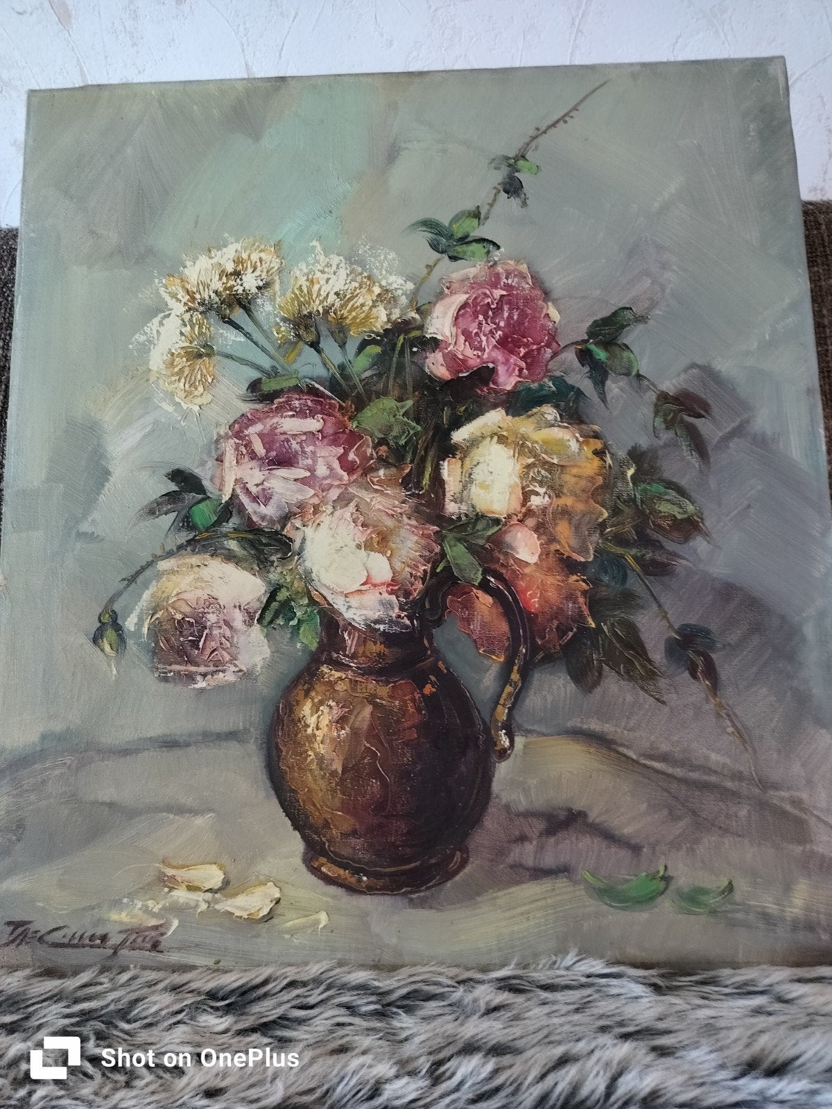 Schilderij: Bloemen in vaas, olieverf op doek, Ophalen of Verzenden