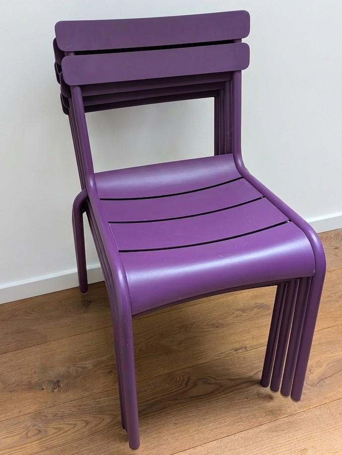 Fermob Luxembourg stoelen - 4 stuks - Prune, Tuin en Terras, Tuinstoelen, Ophalen, Gebruikt, Aluminium, Stapelbaar