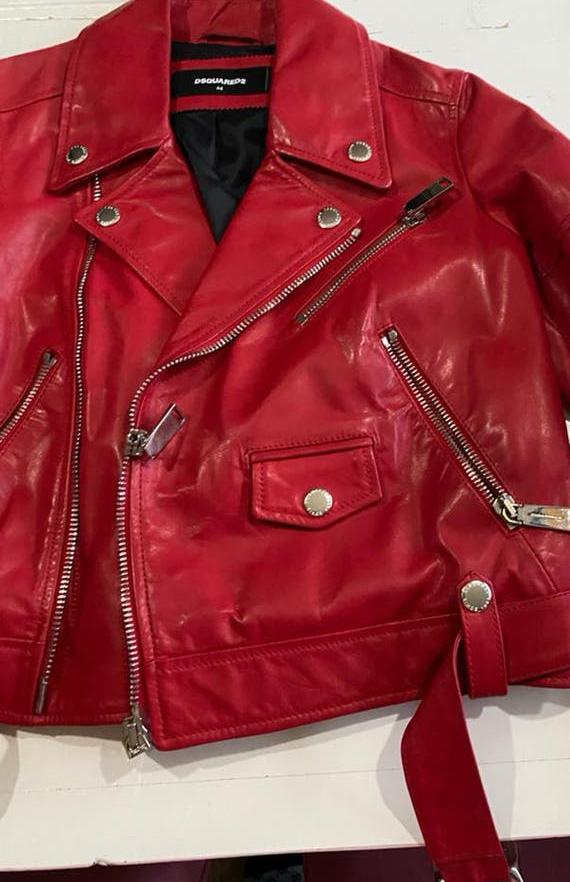 Dsquared2 Rode Leren Bikerjack - Nieuw, Ophalen of Verzenden, Nieuw, Maat 36 (S), Rood