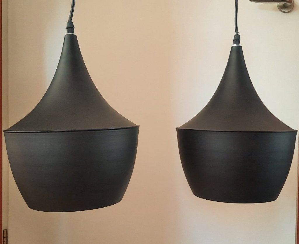 2 hanglampen zwart met goud, Ophalen of Verzenden, Zo goed als nieuw, Metaal, Minder dan 50 cm