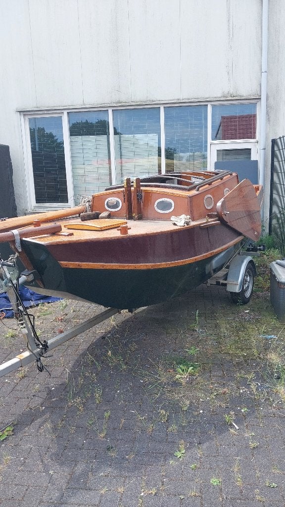 Houten zeilboot met kanteltrailer, Watersport en Boten, Ophalen, Gebruikt, Inclusief zeilen, Overige typen