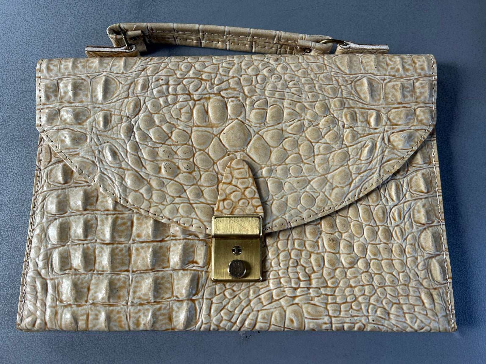 Vintage Crème Tasje Jaren 80/90 - Krokodillenprint, Sieraden, Tassen en Uiterlijk, Ophalen of Verzenden, Gebruikt, Beige, Avondtasje