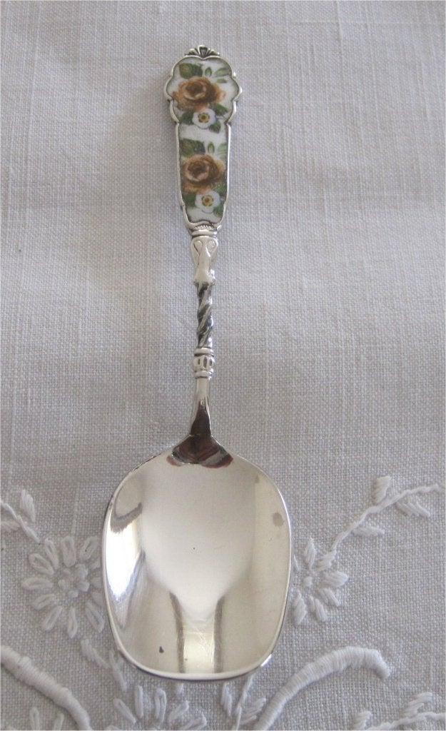 Pako suikerlepel met emaille ingelegde bloemen, Antiek en Kunst, Ophalen of Verzenden
