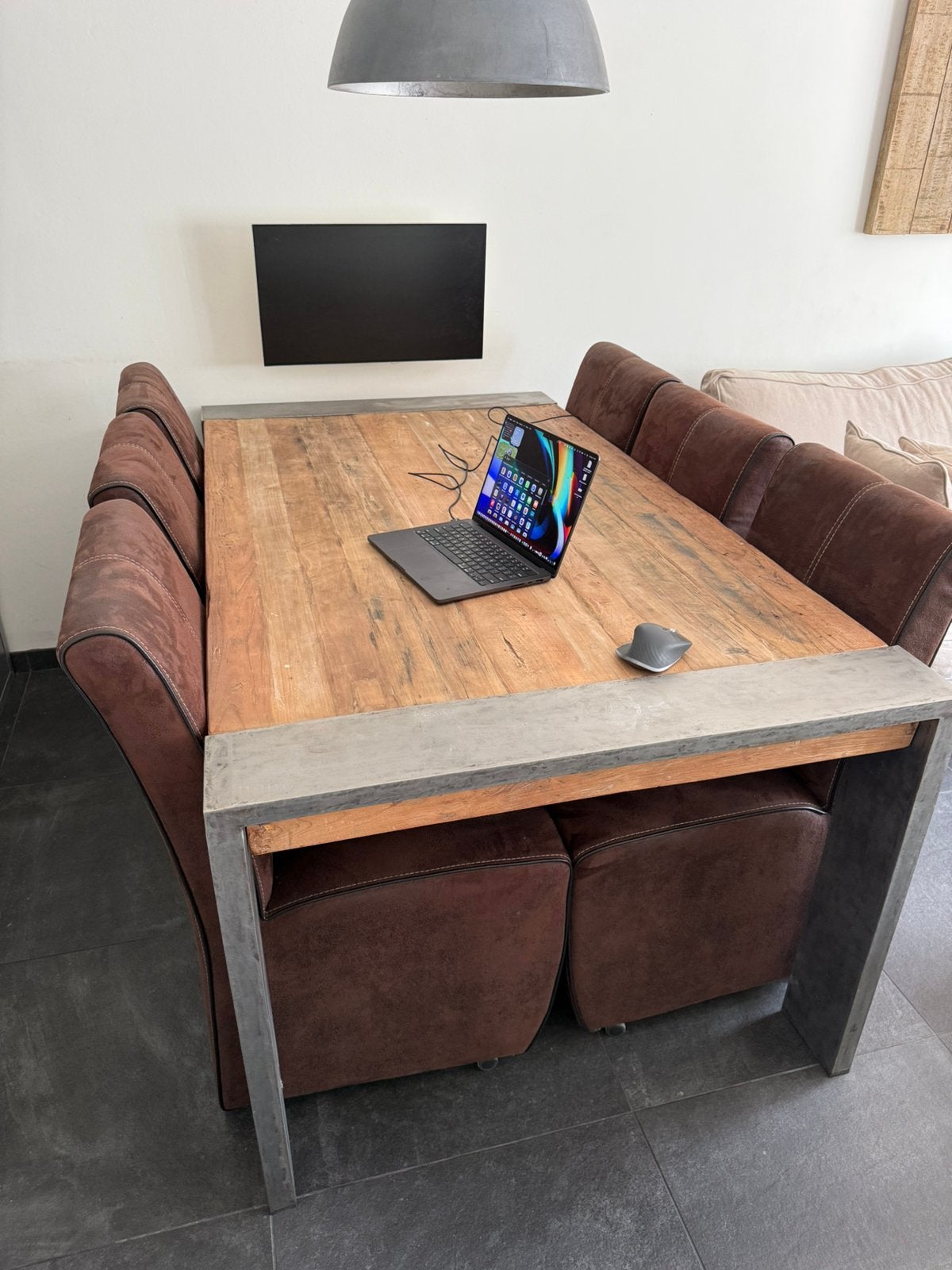 Teakhout eettafel Novara, Ophalen, 200 cm of meer, 50 tot 100 cm, Metaal