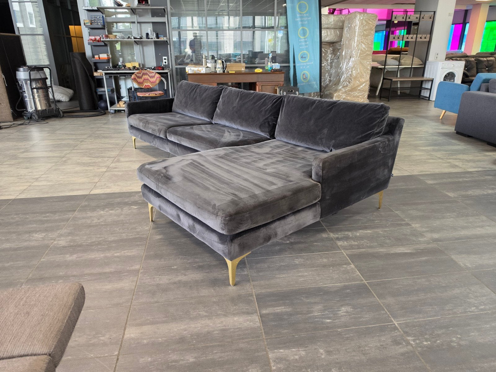 Foto 5 van ✅️️️️️ GEREINIGD antraciet velvet hoekbank 300x160 | BEZORGE