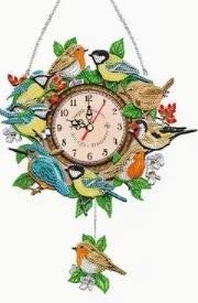 diamant painting Wandklok met Vogelmotief, Ophalen, Landelijk, Analoog, Werkt op batterijen