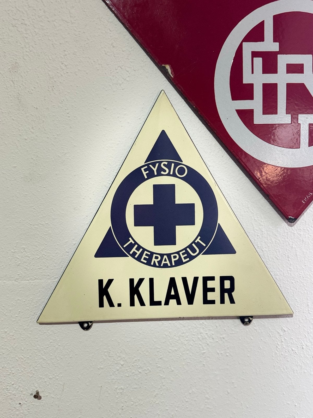 Vintage Emaille Fysio Therapeut K. Klaver Reclamebord, Ophalen of Verzenden