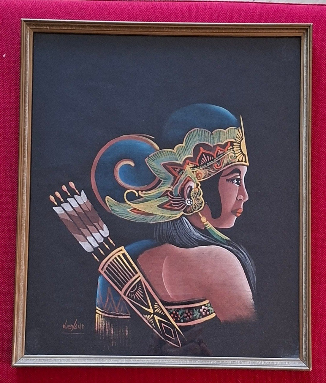 Indonesisch Schilderij Javaanse Boogschutter - Kuswandi, Antiek en Kunst, Schilderij, Ophalen of Verzenden, Papier/karton, Gesigneerd