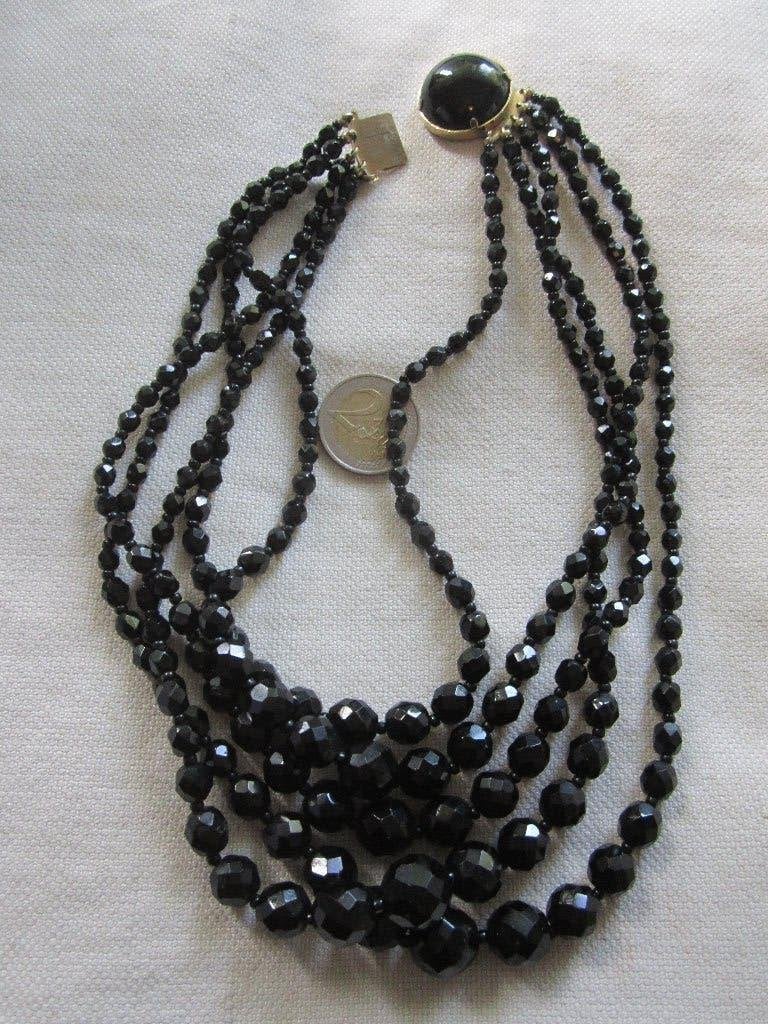 39.   Schittetende oude ketting, French jet,  40 cm, Sieraden, Tassen en Uiterlijk, Ophalen, Overige materialen, Ketting