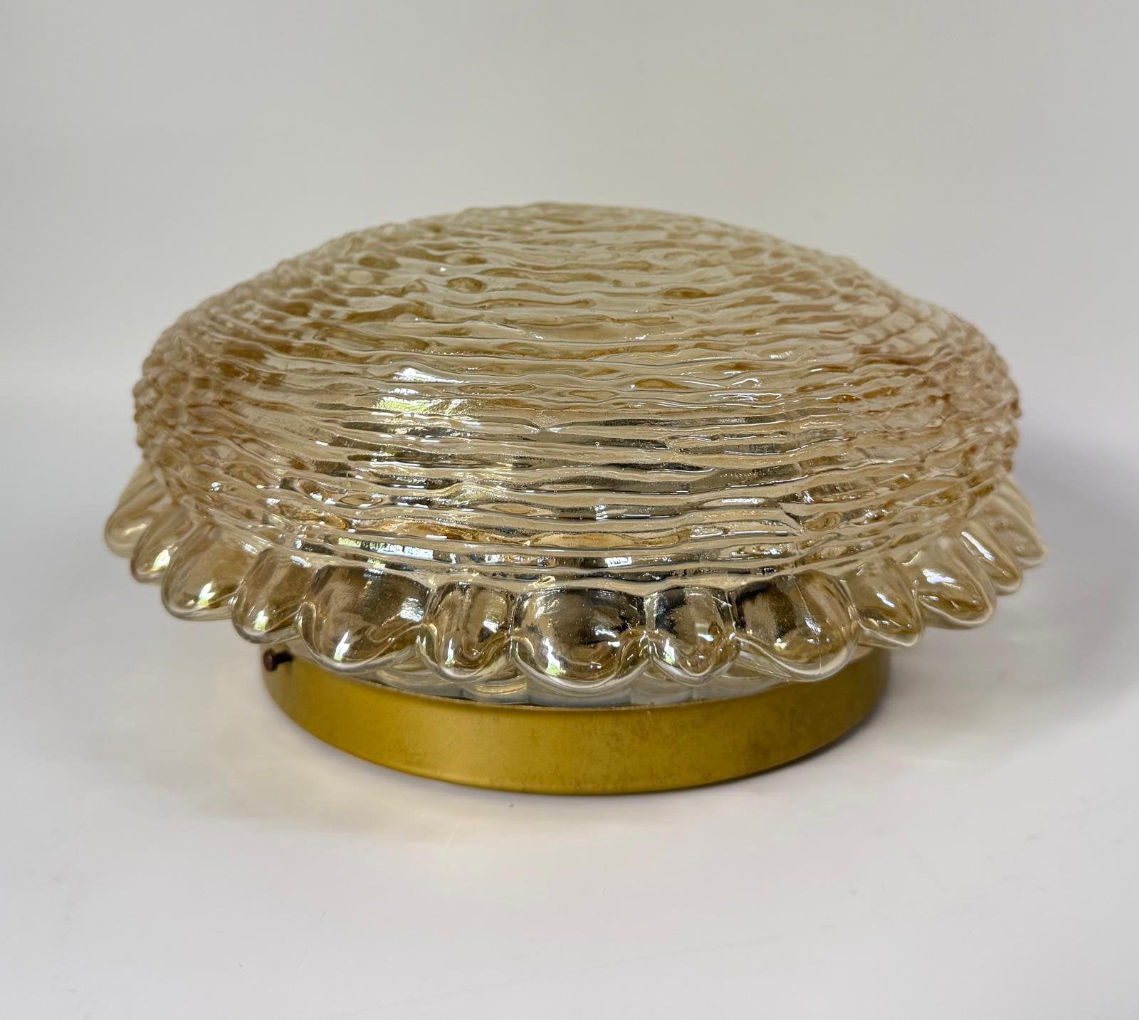 Mid century plafondlamp Helena Tynell Glashütte Limburg goud, Zo goed als nieuw, Wandlamp, E27 (groot), Ophalen of Verzenden