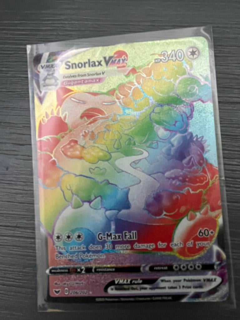 Een Snorlax rainbowpokemonkaart, Ophalen of Verzenden, Zo goed als nieuw, Losse kaart