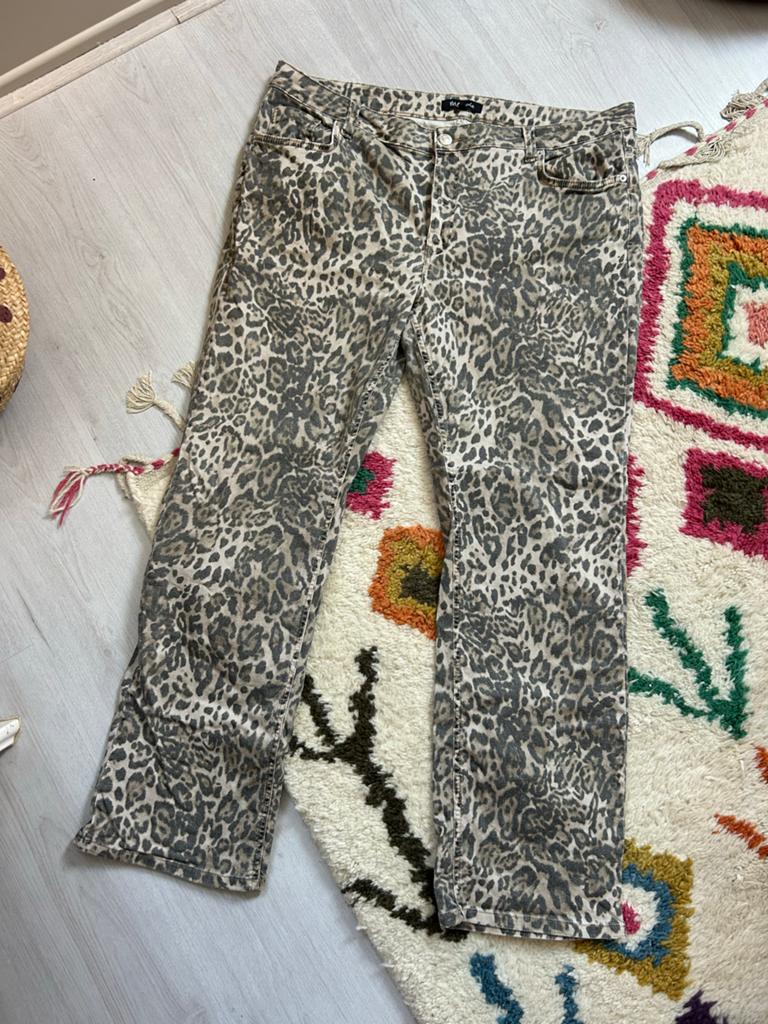 MS Mode Leopard Print Jeans Maat 50, Beige, Maat 46/48 (XL) of groter, Ophalen of Verzenden, Lang