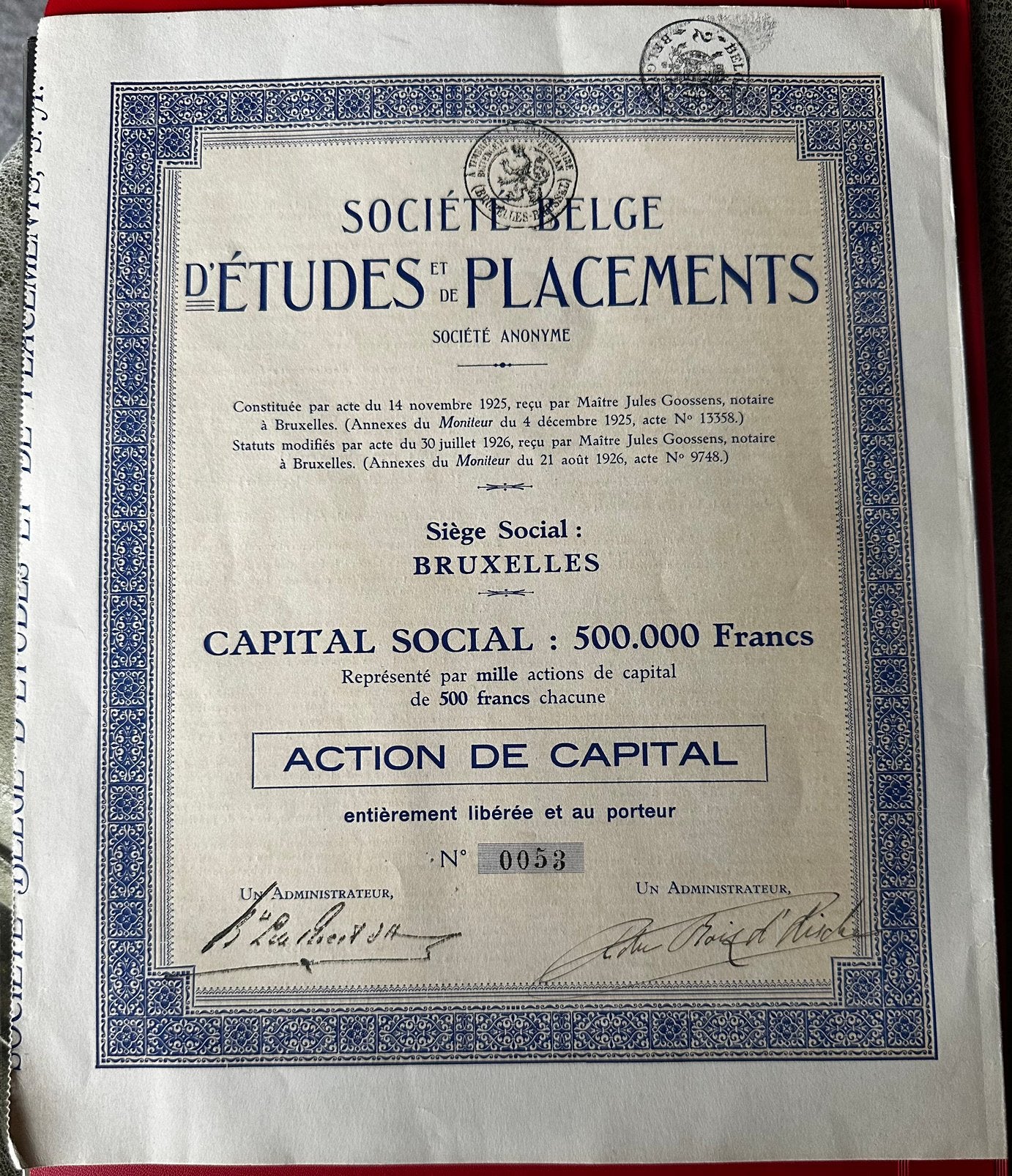 historisch aandeel /1925 (action de capital au porteur), Ophalen of Verzenden, 1920 tot 1950, Aandeel