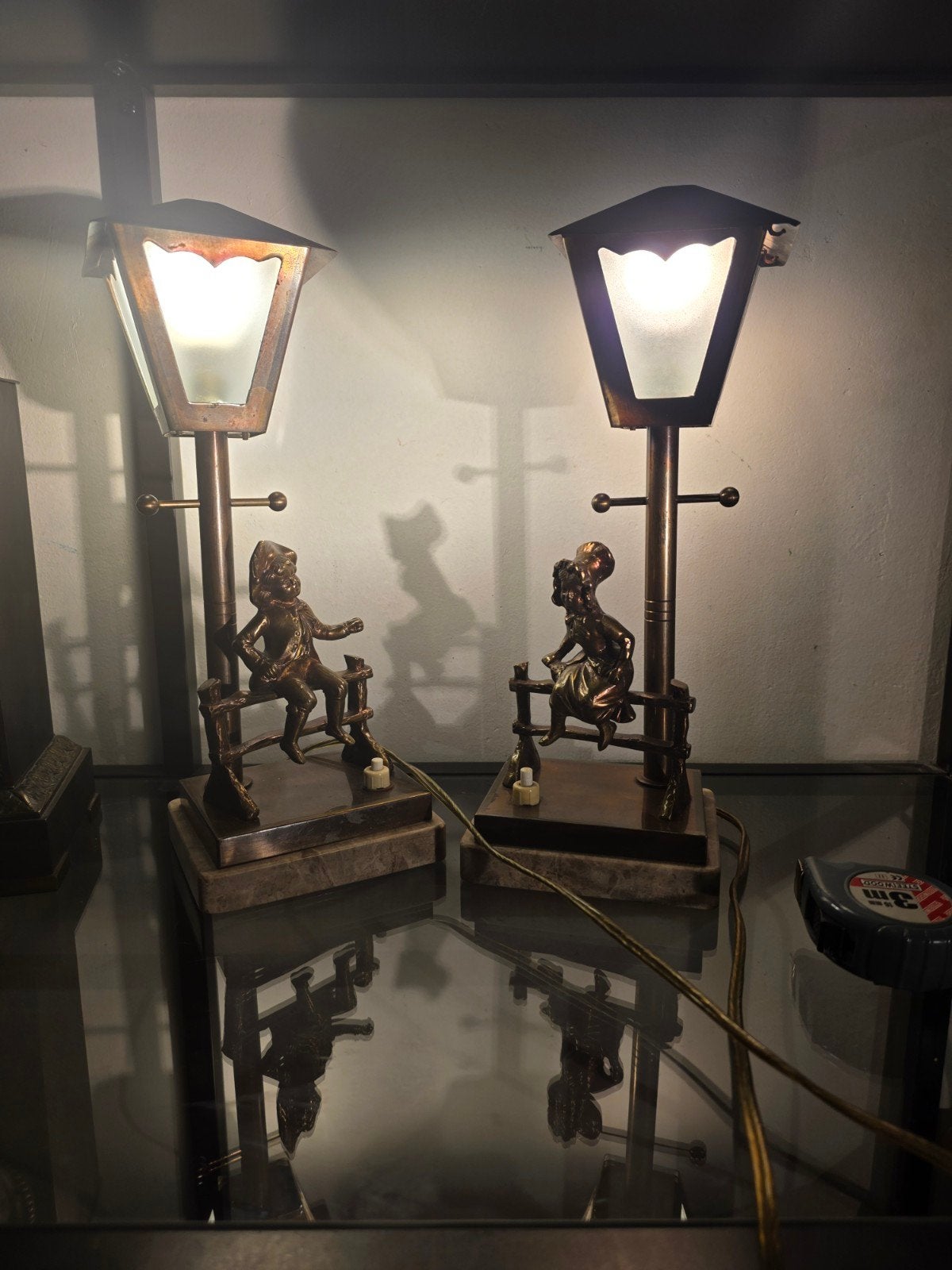 Antieke bronzen tafellampen met figuren (set van 2), Ophalen of Verzenden