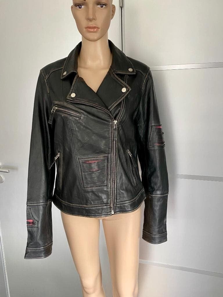 J514 Armani mt. 42=L echt-lams-leren jasje jas biker leer, Kleding | Dames, Armani, Zwart, Maat 42/44 (L), Ophalen of Verzenden