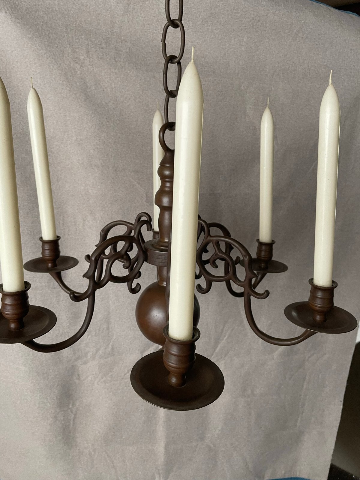 Bronzen 6-armige kaarsen hanglamp, Huis en Inrichting, Ophalen