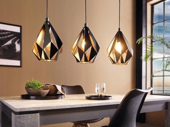 HANGLAMP EGLO CARLTON 1 MET DRIE KAPJES, Ophalen of Verzenden, Zo goed als nieuw, Metaal, E27 (groot)
