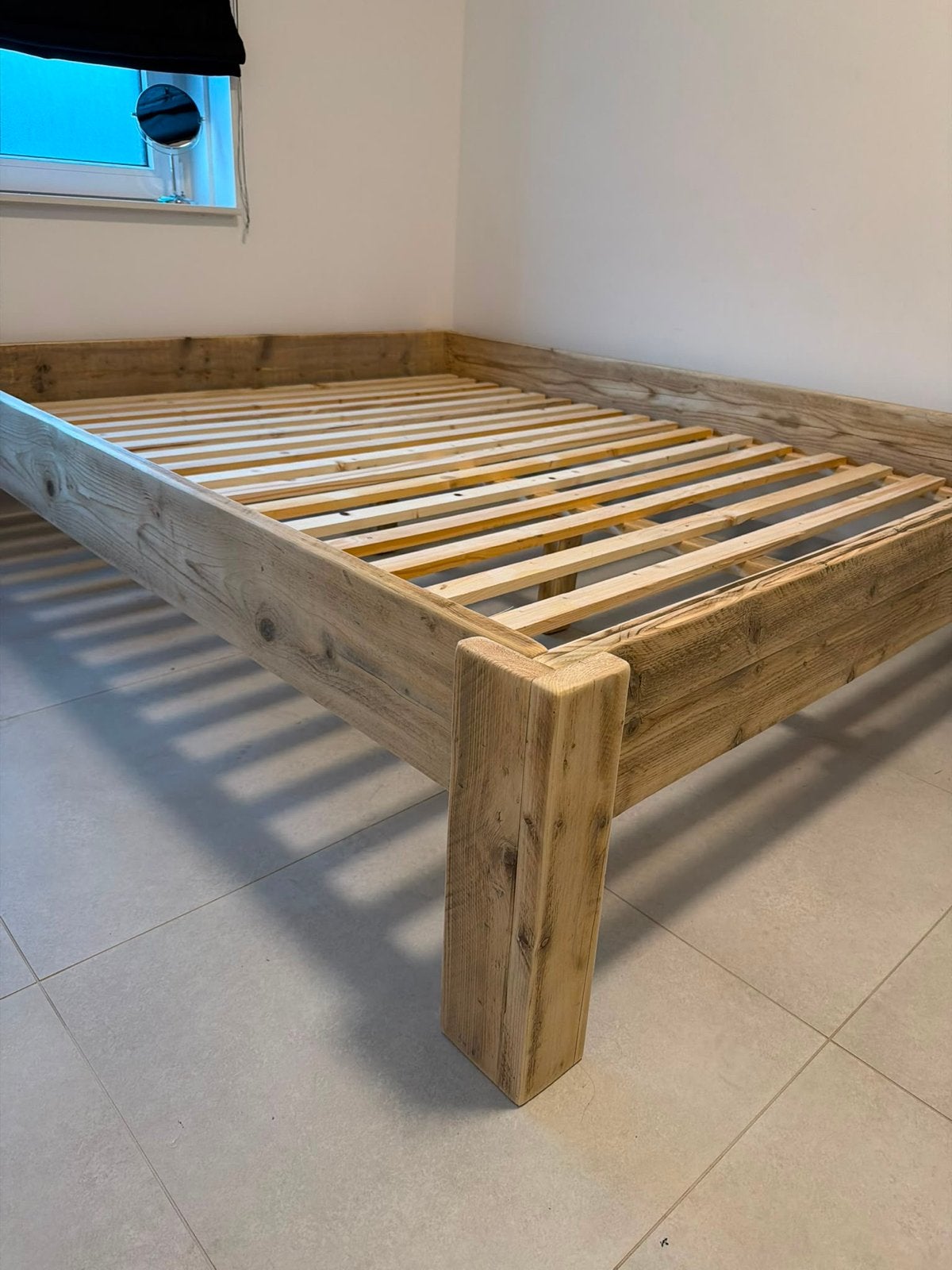 Steigerhouten tweepersoonsbed met lattenbodem, Bruin, Steigerhout, Tweepersoons, Ophalen of Verzenden