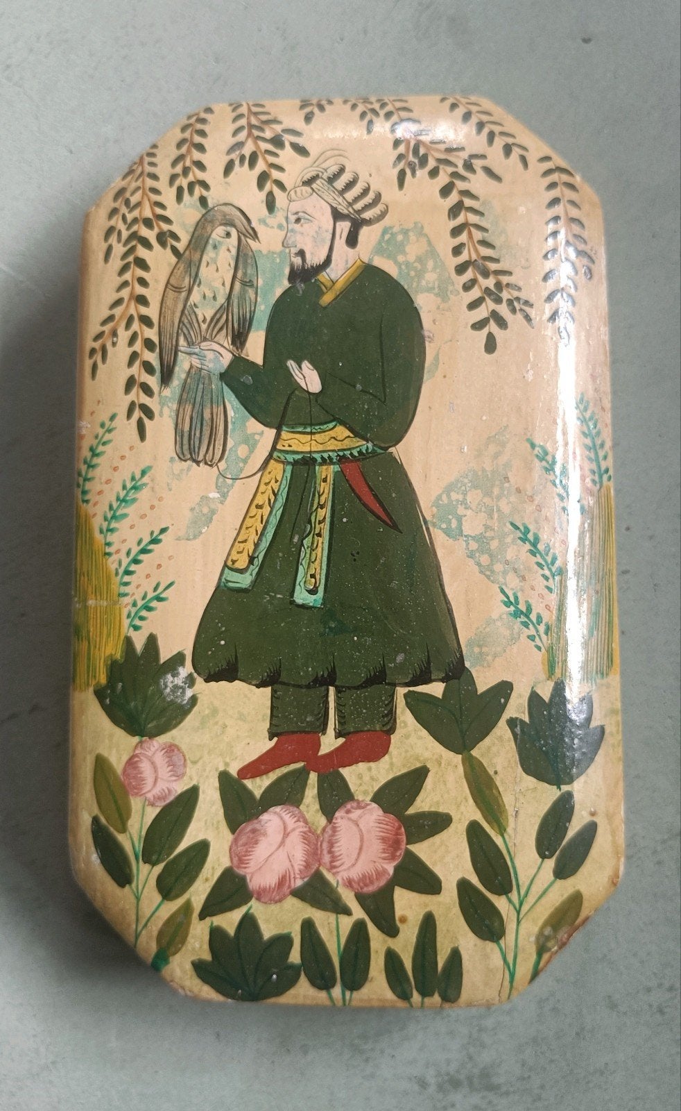 Beschilderd houten doosje. Volkskunst, Ophalen of Verzenden