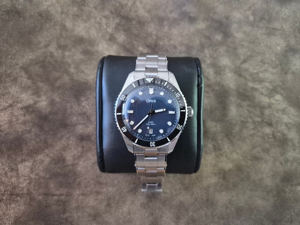 Oris Diver Date 39mm - Blauw, Sieraden, Tassen en Uiterlijk, Horloges | Heren, Overige merken, Staal, Gebruikt, Staal
