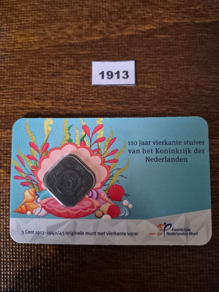 2023 Coincard Vierkante stuiver 1913 (Circulatie)., Ophalen of Verzenden, Koningin Wilhelmina, 5 cent, Setje