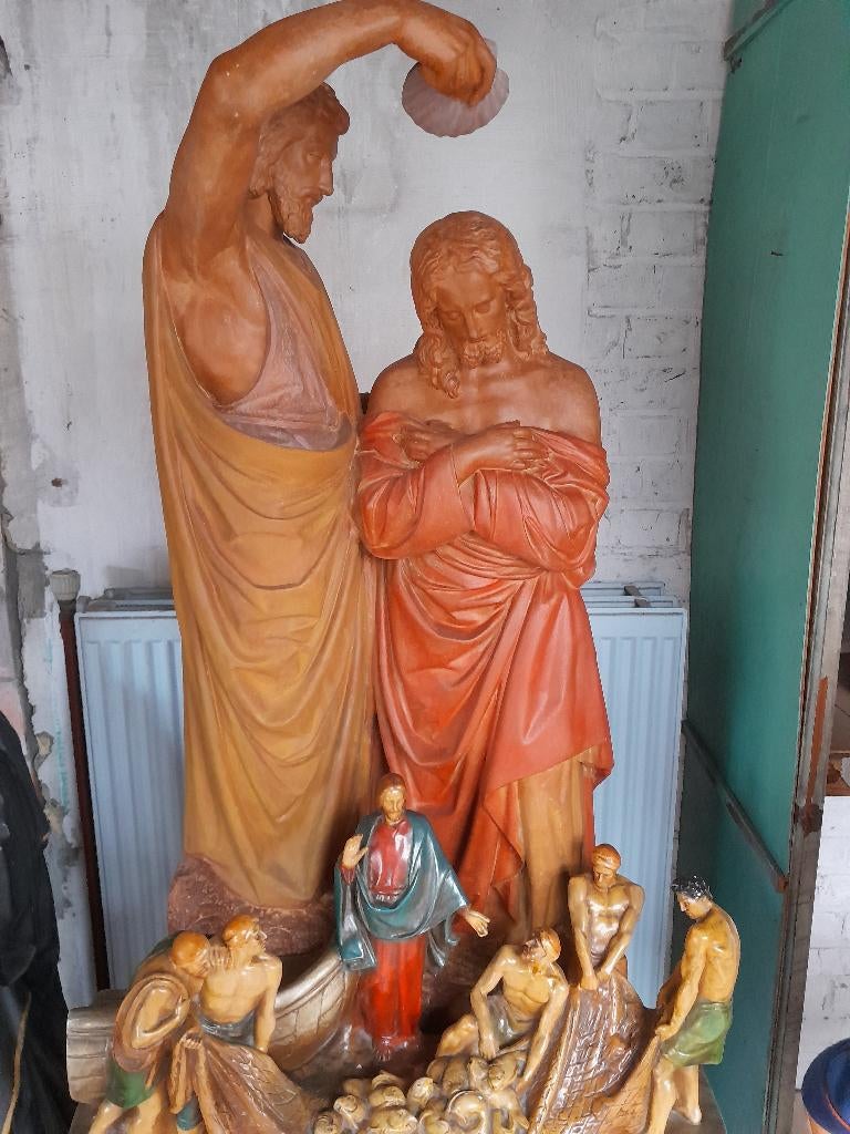 Groot kerkbeeld 100 cm hoog volledig in terracotta, Antiek en Kunst, Antiek | Religie, Ophalen