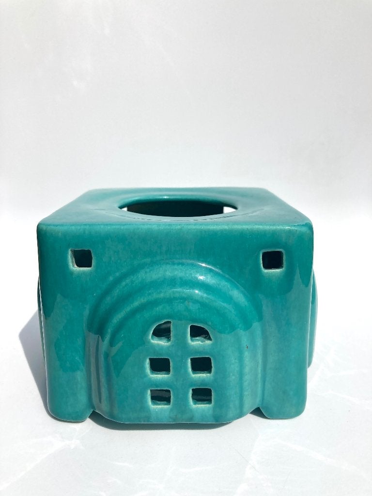 Vintage Art Deco theestoof theelicht petrol turquoise kleur, Ophalen of Verzenden