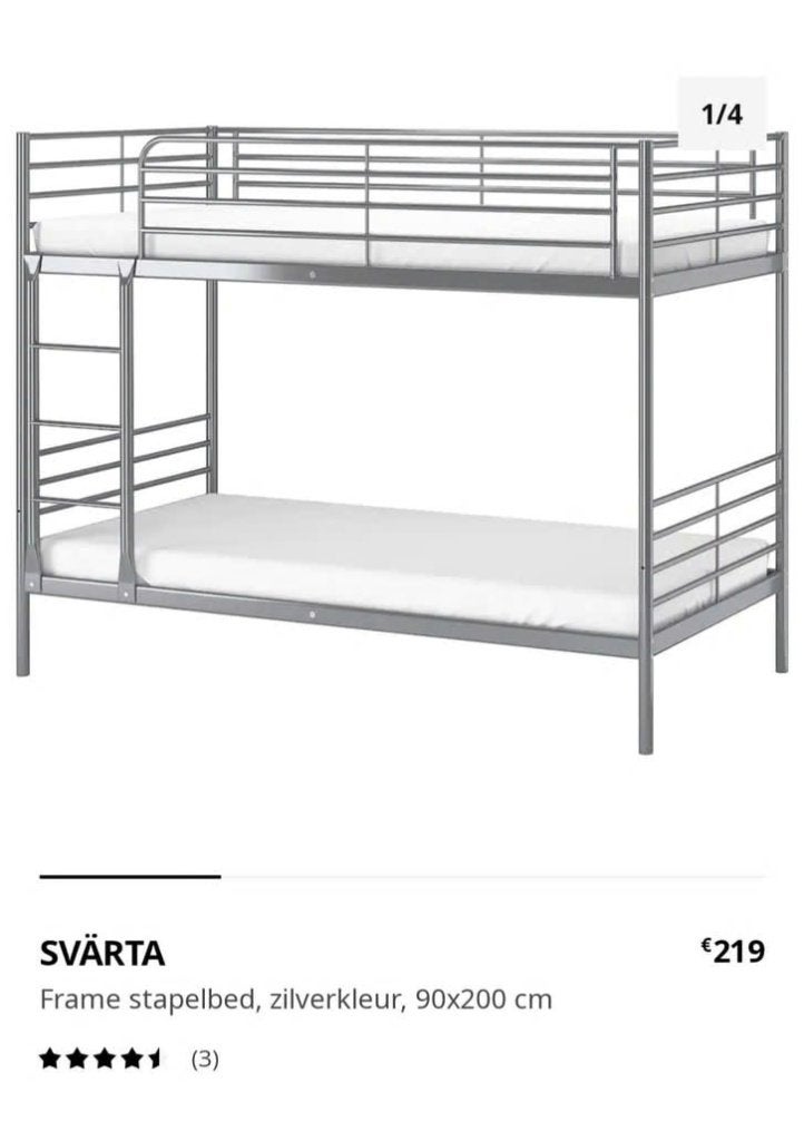 IKEA Svarta stapelbed 90x200, Ophalen, 90 cm, 160 tot 180 cm, Tweepersoons
