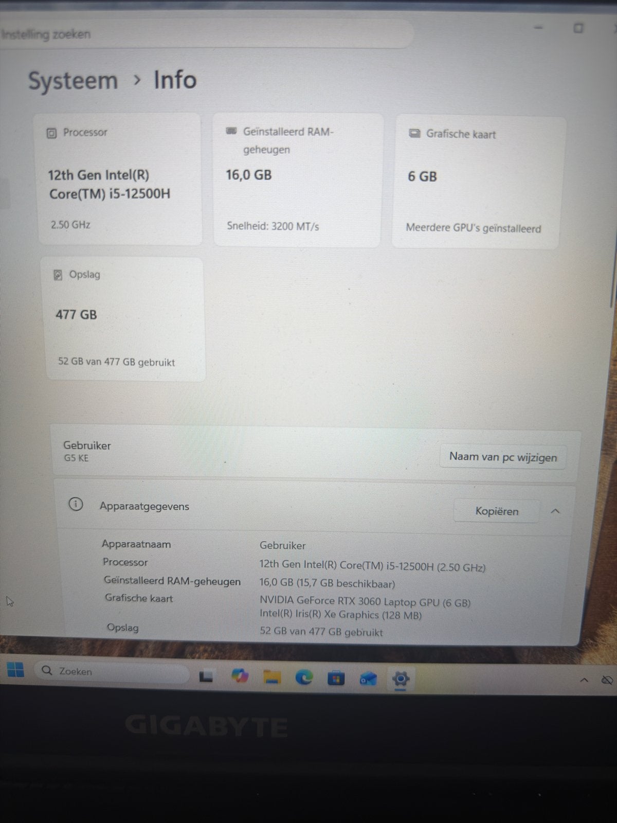 Gigabyte G5 KE Gaming Laptop - RTX 3060, 16GB RAM, 500GB SSD, Computers en Software, Windows Laptops, Ophalen, Met videokaart