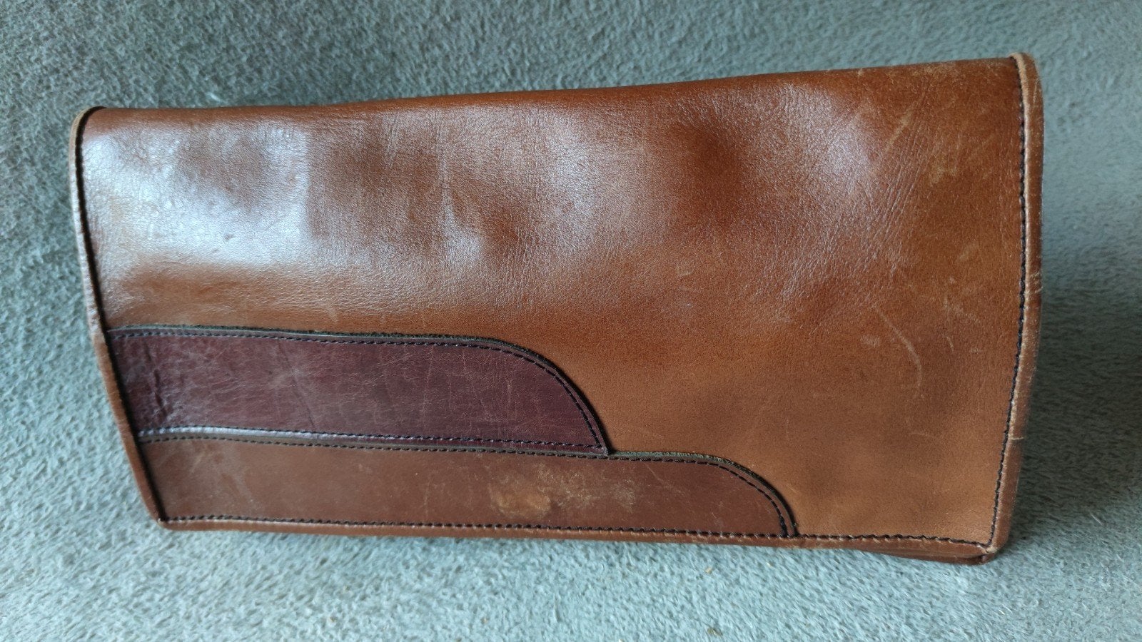Vintage Leren Clutch / Avondtasje - Bruin, Ophalen of Verzenden, Gebruikt, Bruin