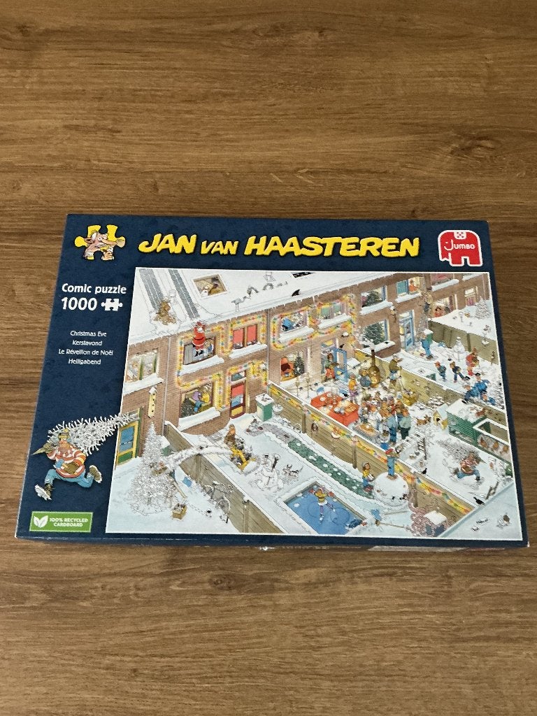 Jan van Haasteren Comic Puzzel - Kertsavond 1000 stukjes, Ophalen of Verzenden, 500 t/m 1500 stukjes, Zo goed als nieuw, Legpuzzel