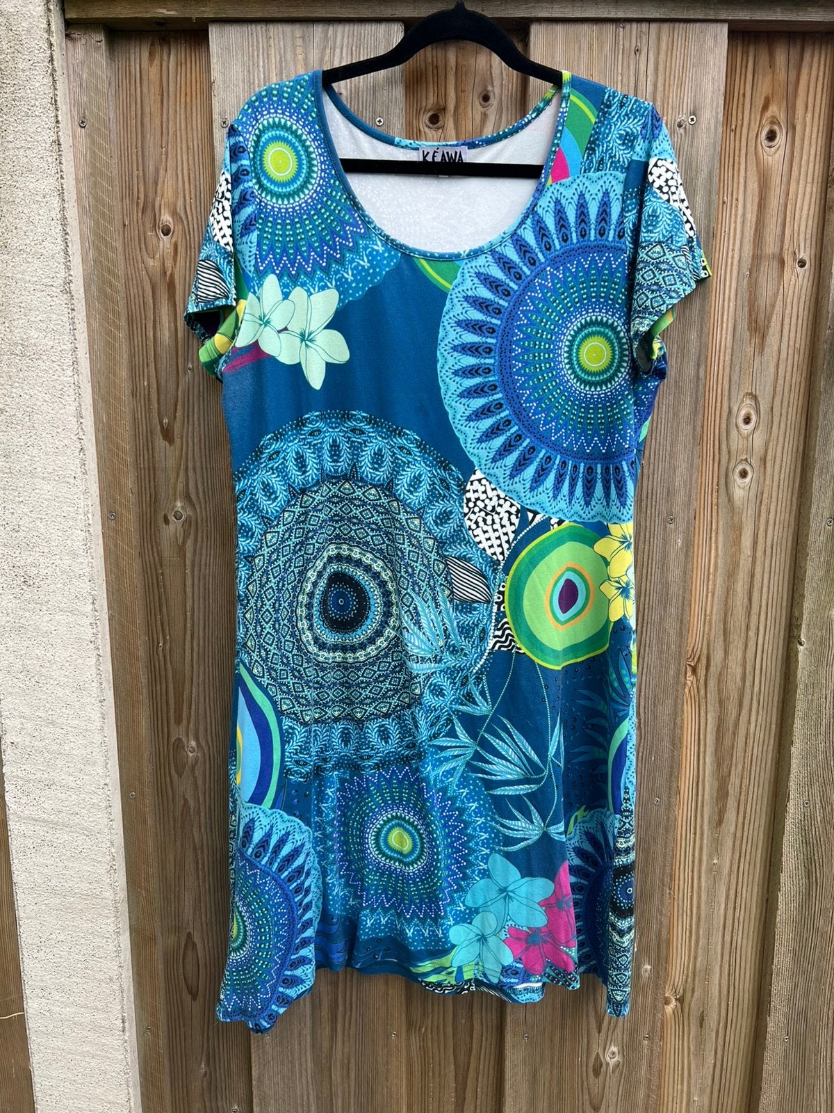 Keawa jurk met kleurrijke print - Maat XL, Kleding | Dames, Jurken, Gedragen, Maat 46/48 (XL) of groter, Blauw, Boven de knie