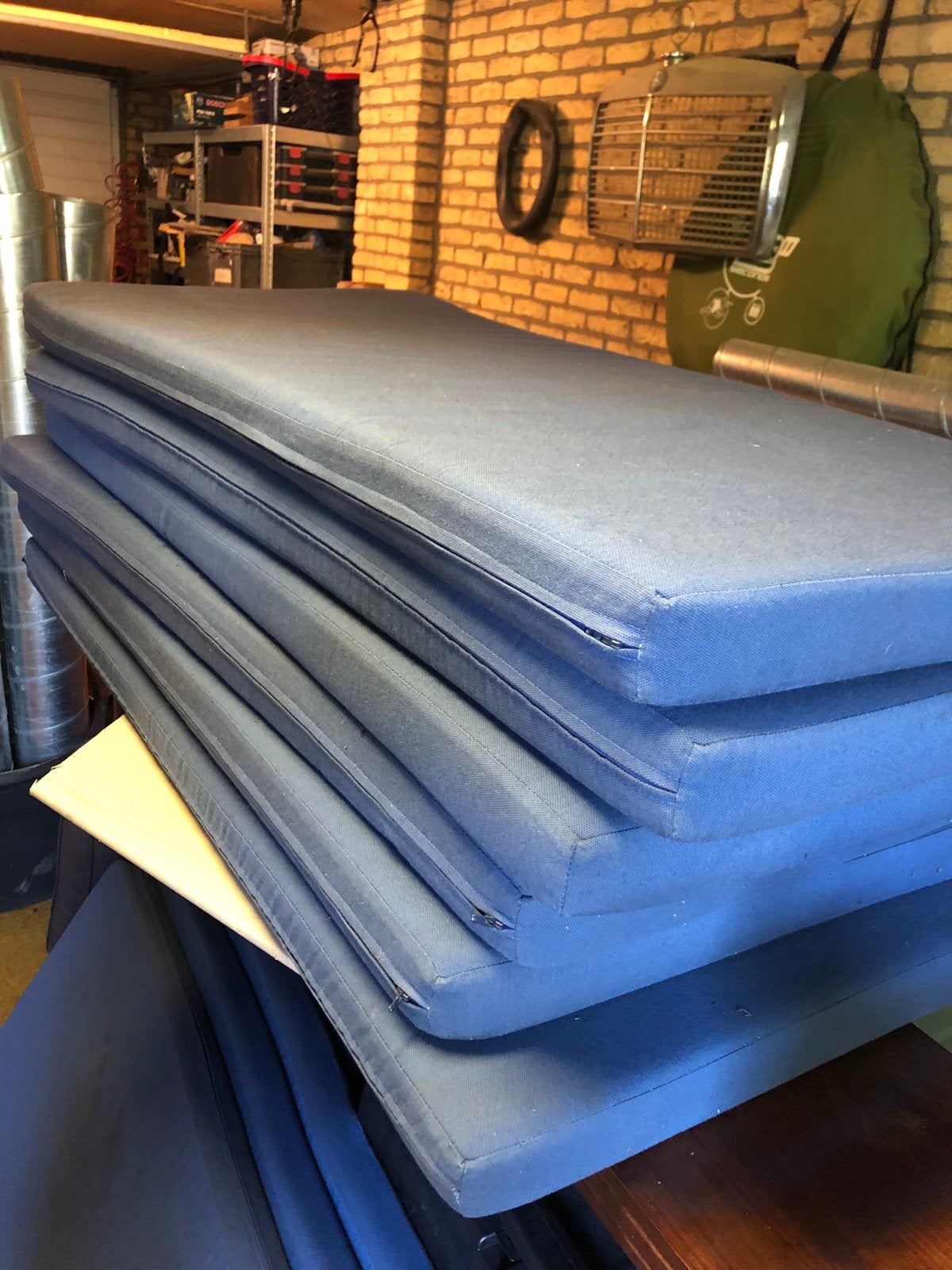 6 blauwe kussens met rits 60x120, Ophalen, Gebruikt