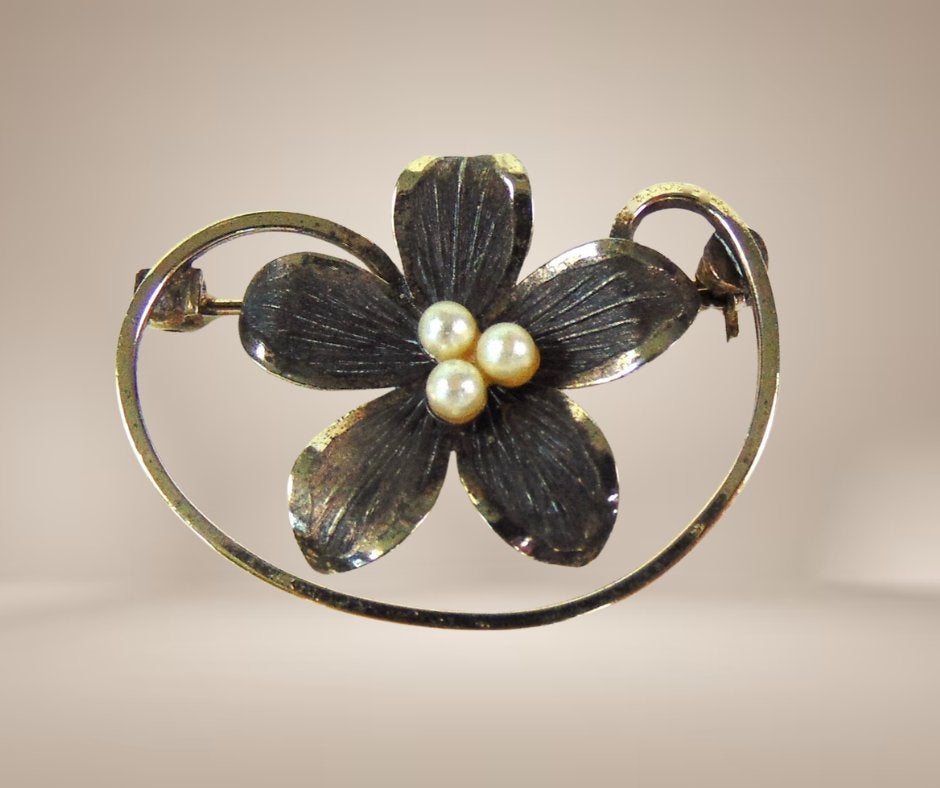 1950 BOND BOYD Sterling zilver bloem broche faux parels!, Overige kleuren, Verzenden, Minder dan 4 cm, Zo goed als nieuw