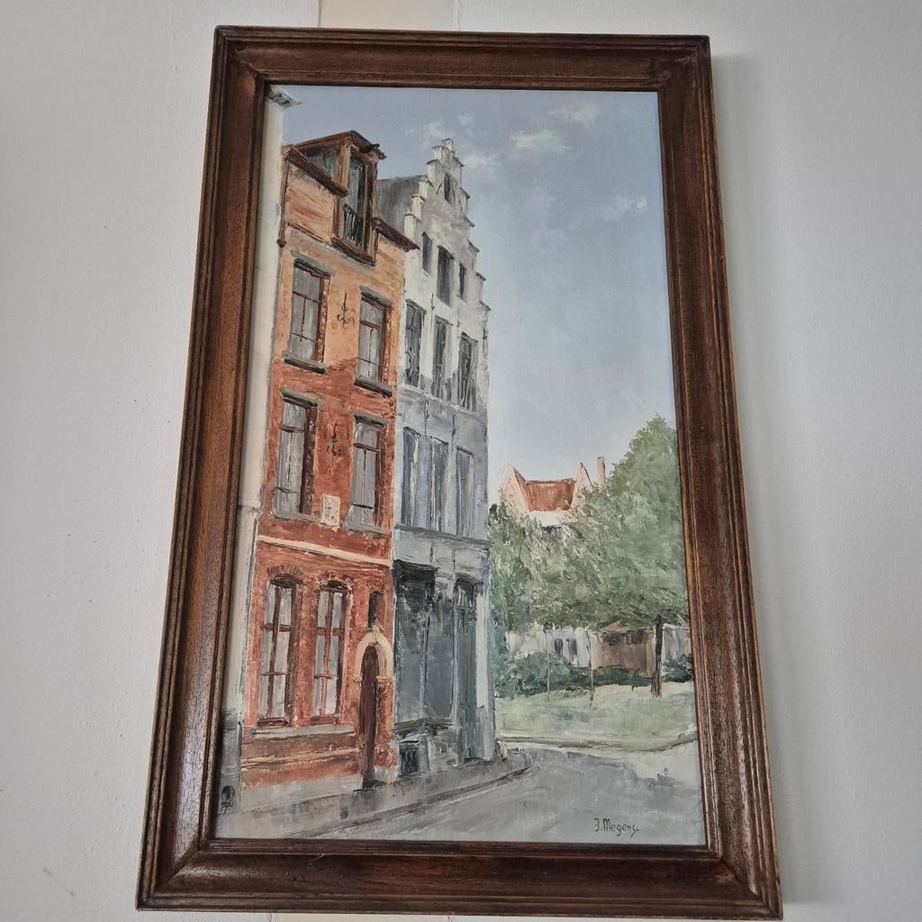 Olieverfschilderij J. Megens - Stadsgezicht, Antiek en Kunst, Kunst | Schilderijen | Klassiek, Ophalen of Verzenden