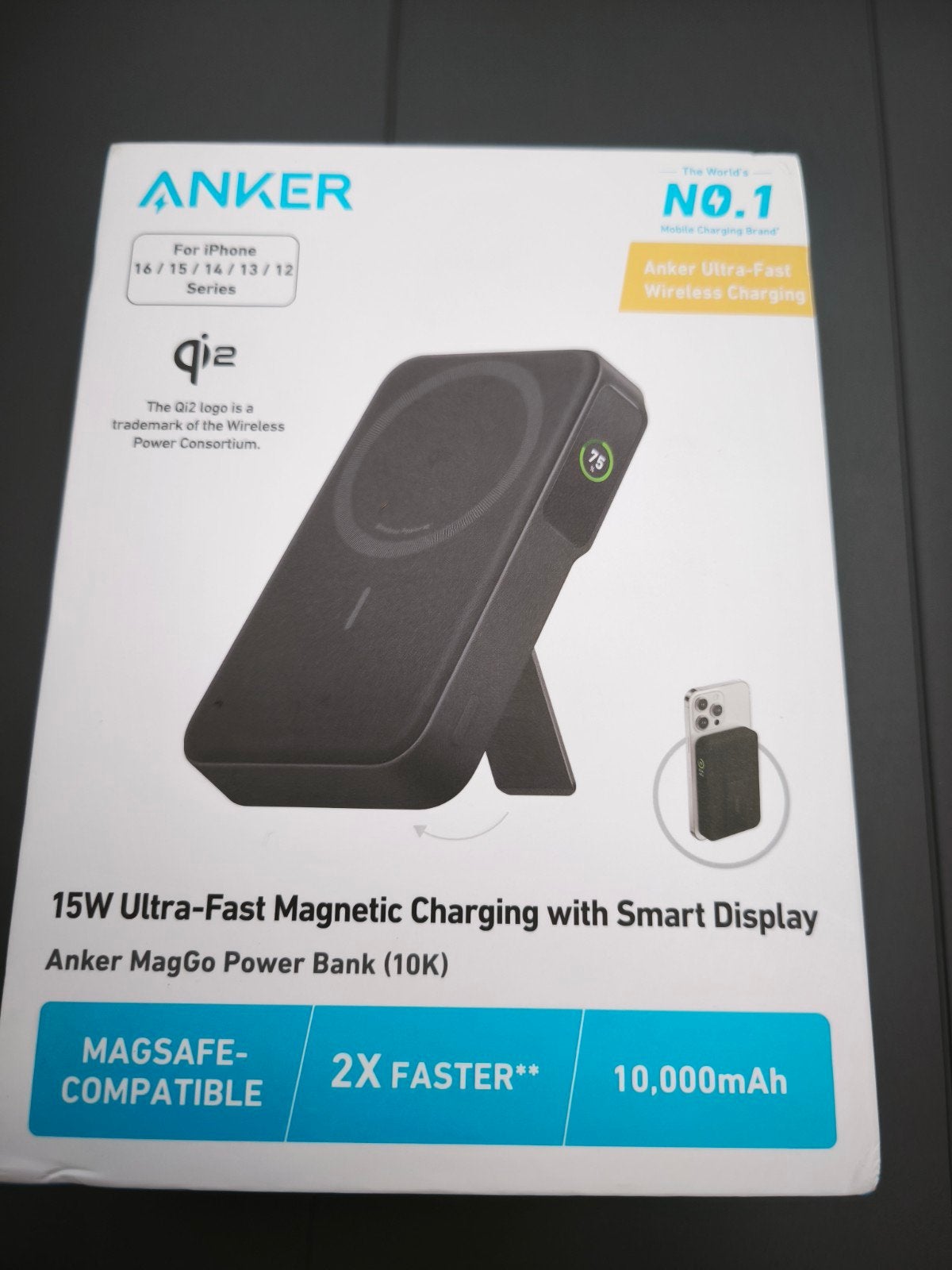 Anker MagGo Powerbank 10.000 mAh 15W Qi2 iPhone 12-16, Telecommunicatie, Mobiele telefoons | Telefoon-opladers, Ophalen of Verzenden