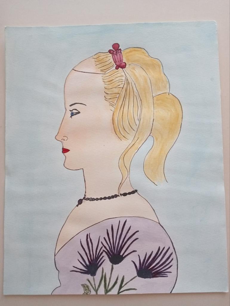 Aquarel portret van een vrouw, Ophalen of Verzenden