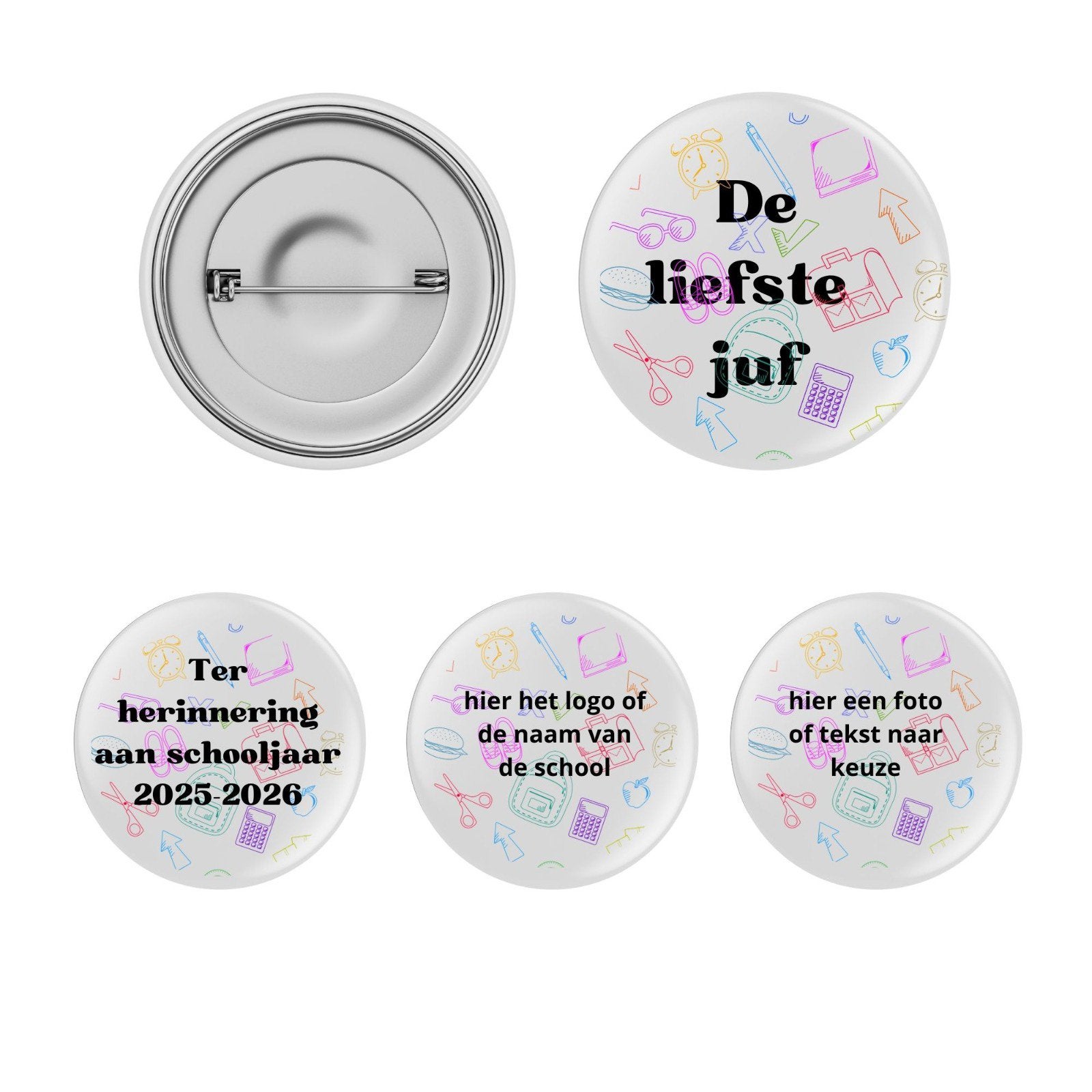 Juf buttons setje van 4, Verzamelen, Speldjes, Pins en Buttons, Verzenden, Zo goed als nieuw, Overige onderwerpen