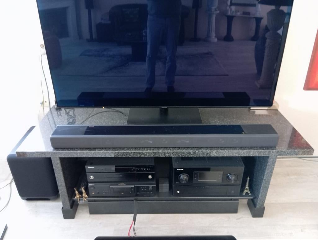 Granieten TV-meubel / TV-tafel – 170 cm Sandwichconstructie, Ophalen, 150 tot 200 cm, Zo goed als nieuw, Minder dan 100 cm