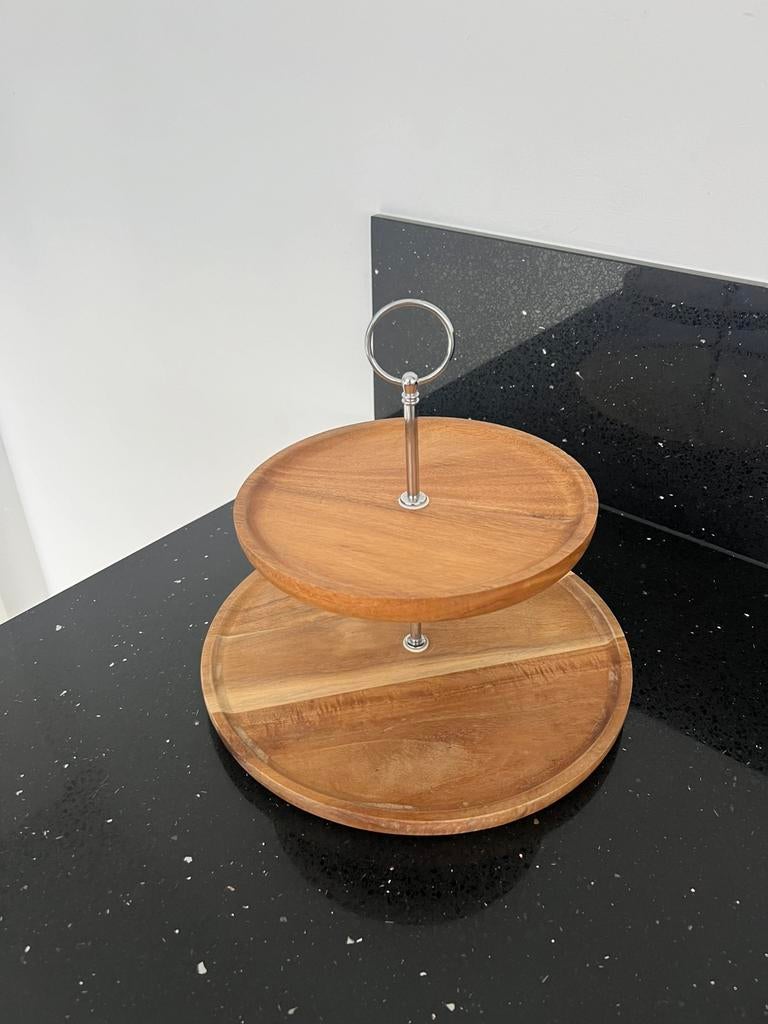 Taartstandaard houten etagère Taartplateau, Ophalen of Verzenden, Zo goed als nieuw